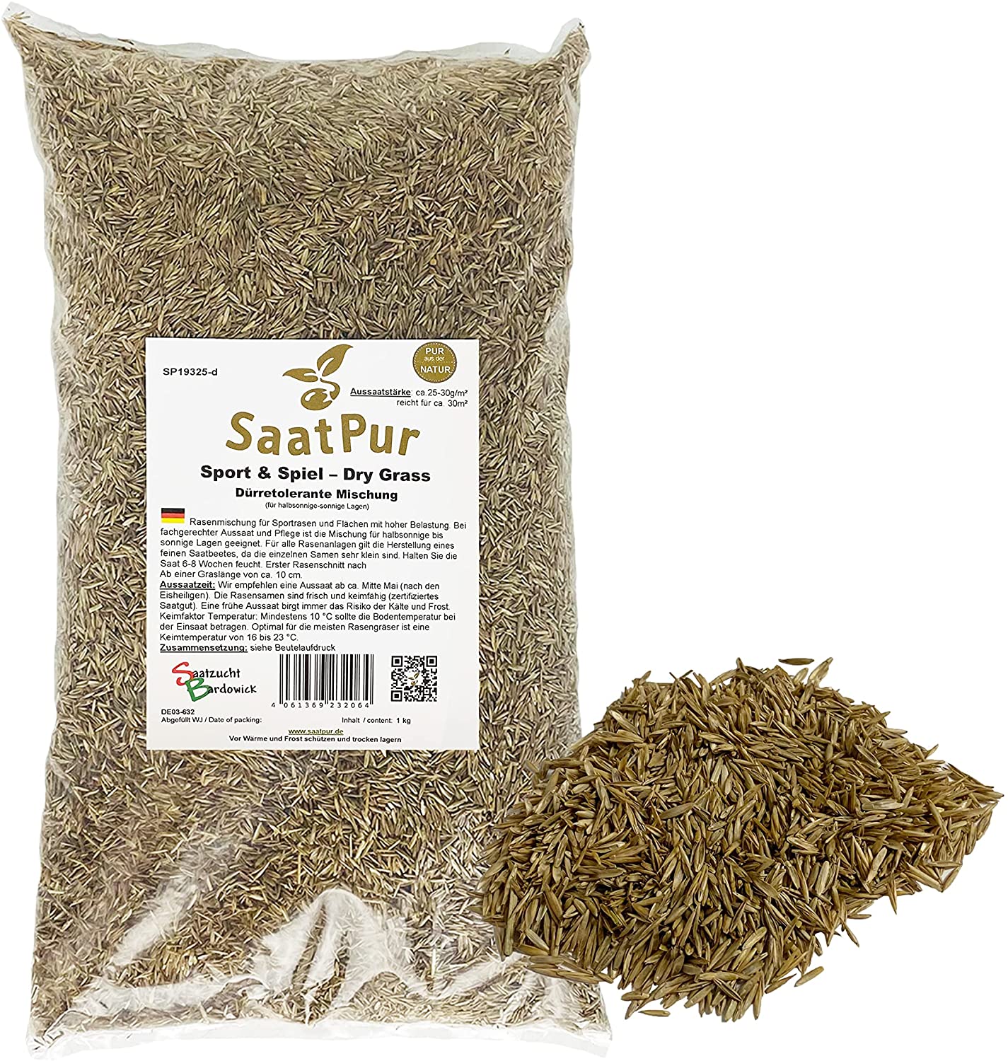 SaatPur® Rasensamen dürre Sport & Spiel für trockene Standorte 1kg Trockenrasen