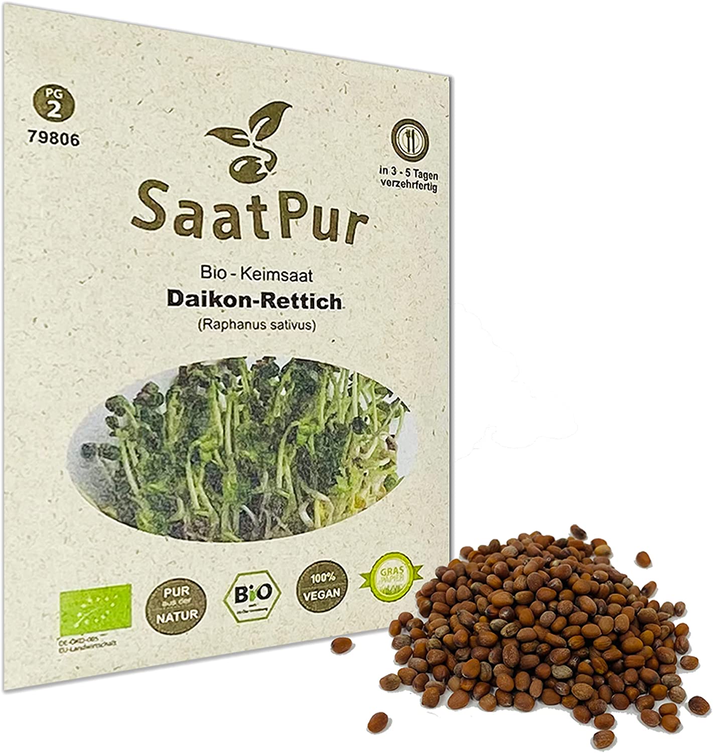 BIO Keimsprossen Daikon Rettich Keimsaat Microgreen 75g