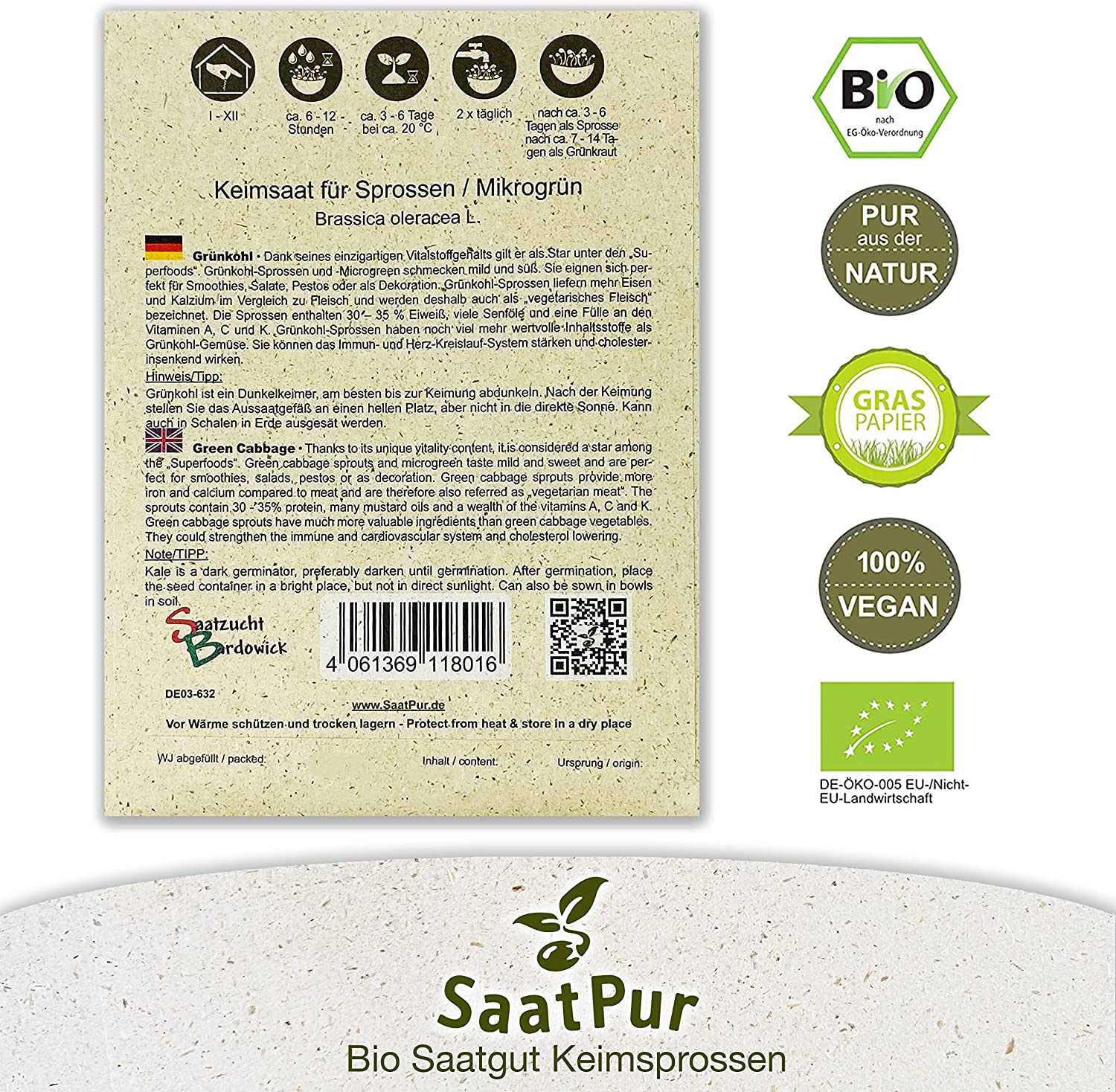 SaatPur Bio Keimsaat Grünkohl Keimsprossen Sprossen Seedshop24 Keimsaat kaufen