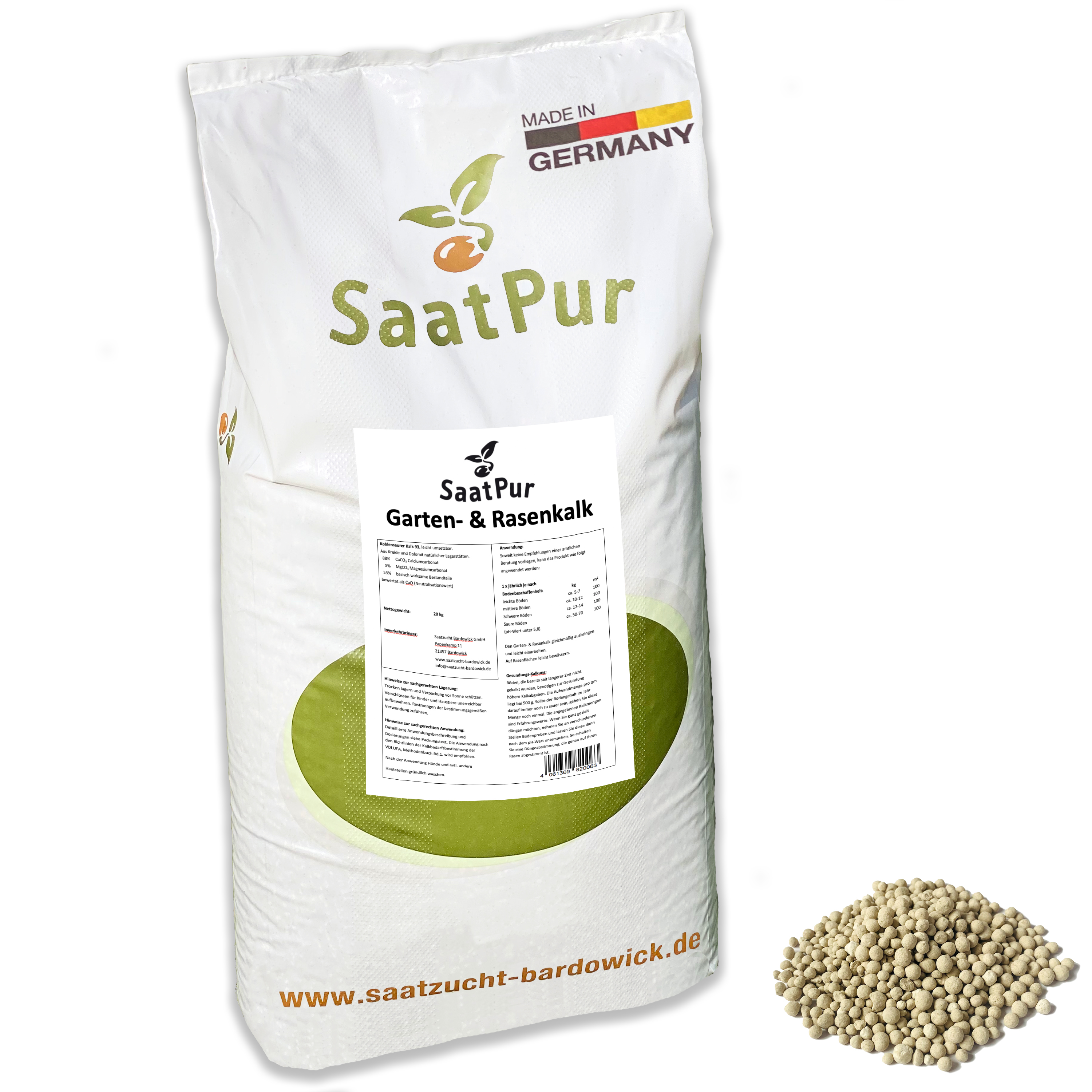 SaatPur® Rasenkalk - 2,5 Kg für ca 50 qm - Gartenkalk gegen Moos - Magnesiumkalk als gekörntes Rasen
