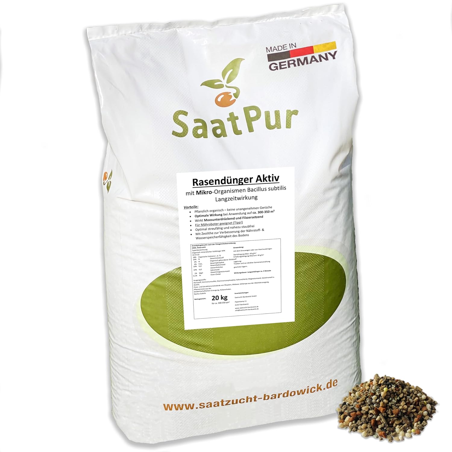 SaatPur® Rasendünger Aktiv gegen Moos NPK Dünger SaatPur 20Kg