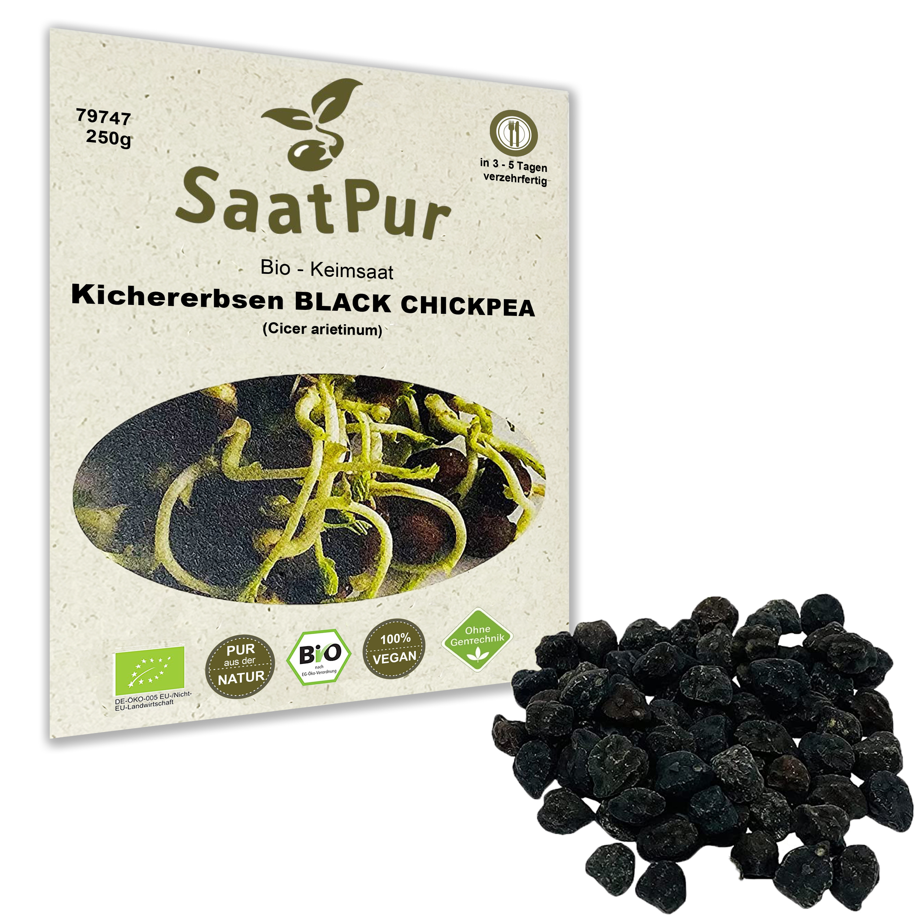 BIO Keimsaat Kichererbsen Black Chickpeas Keimsprossen Sprossen