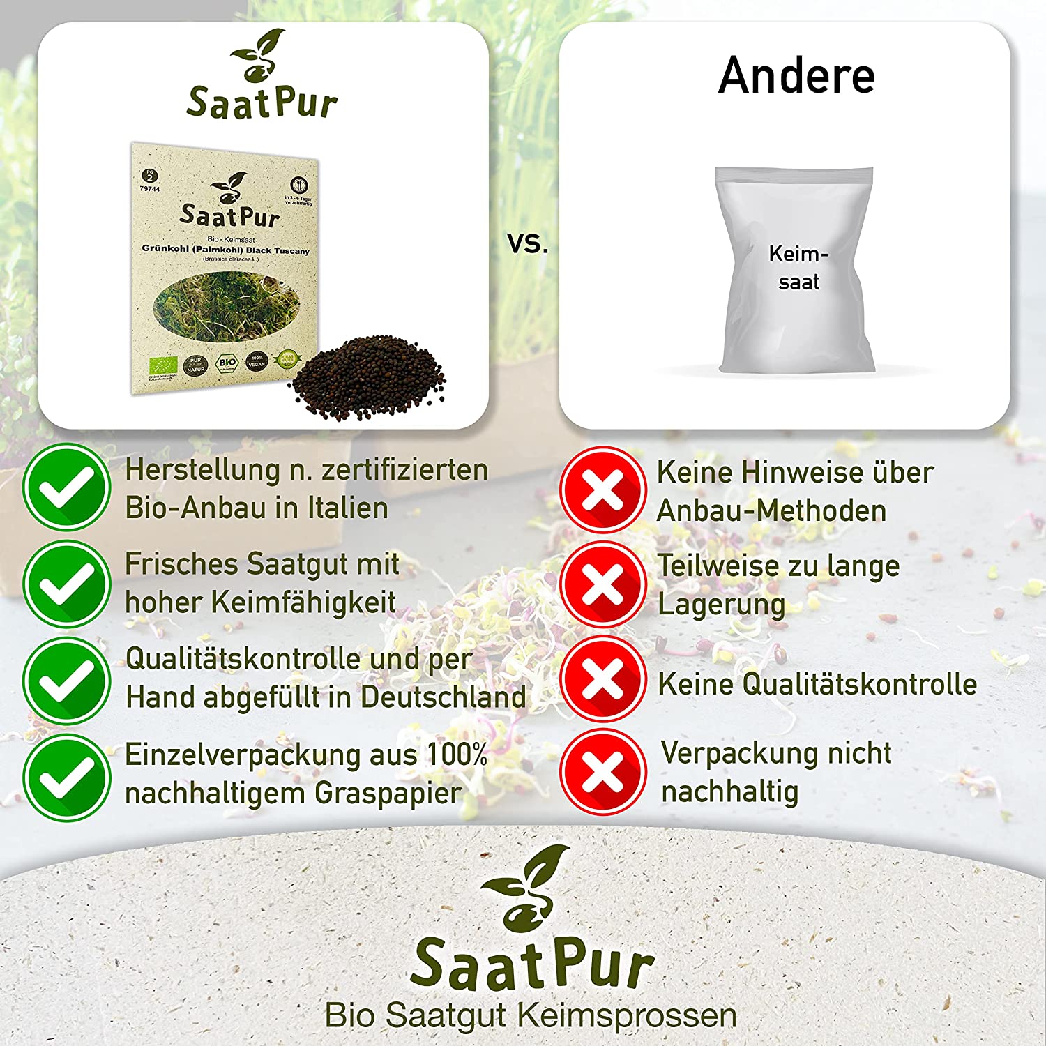 SaatPur Bio Keimsaat Grünkohl Keimsprossen Sprossen Seedshop24 Keimsaat kaufen