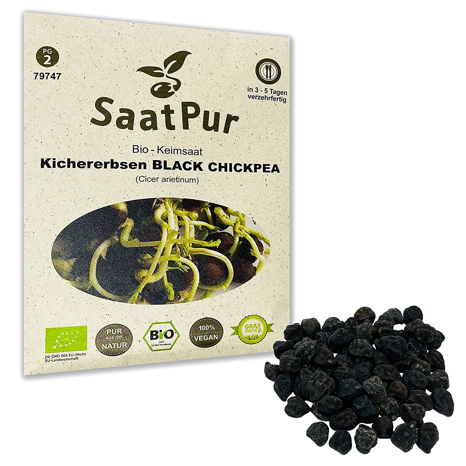 BIO Keimsprossen Kichererbsen Black Chickpea Keimsaat Mikrogrün 50g