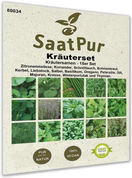 Saatgut Kräuter 15er Set, Garten-Kräutersamen, 15 Saattüten für ca. 1.700 Planzen: Kräutermischung m