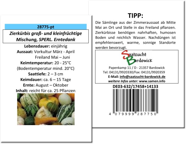 Zierkürbis groß- und kleinfrüchtige Mischung „Erntedank“