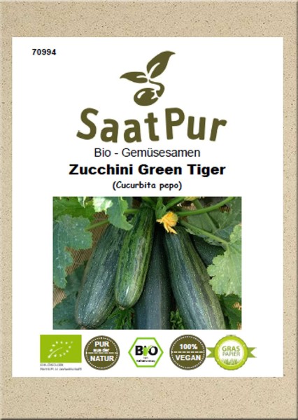 Bio Gemüsesamen Zucchini Green Tiger Freiland und Topf bitterfrei für ca. 12 Pflanzen Samen Saatgut